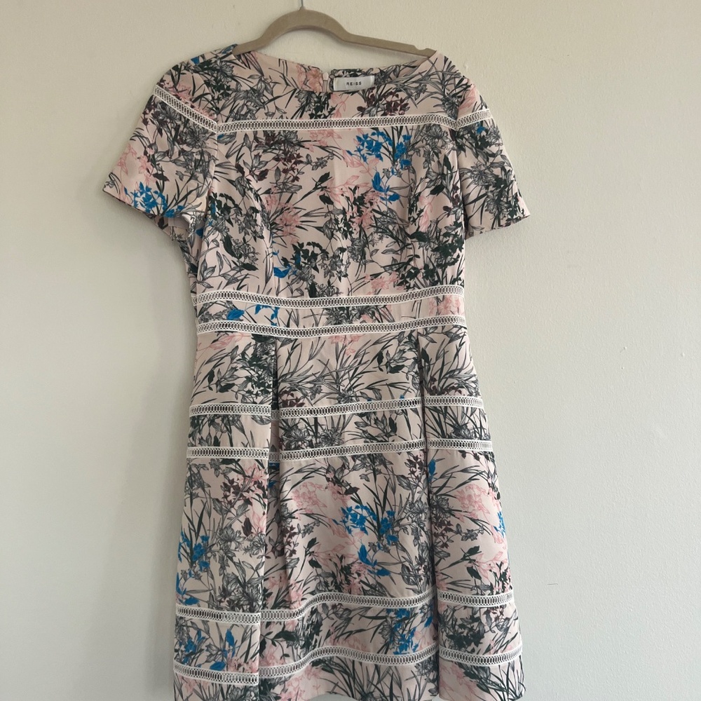 Reiss Pink Floral Print Fit & Flare Dress (Size 10 US / 14 UK)